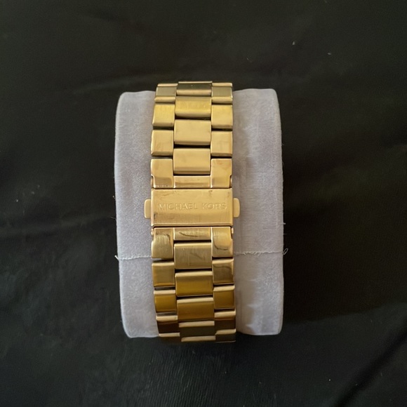 Gold Michael Kors watch with blue face and date - Picture 2 of 4